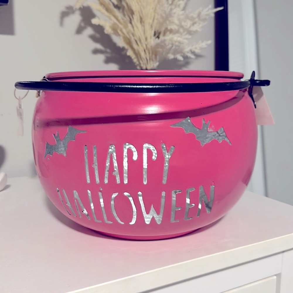Pink Halloween Witch Cauldron Candy Bowl HTF